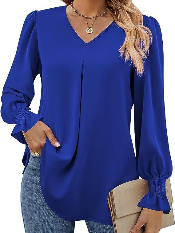 Women's Color Chiffon Shirt Pullover Horn Long Blouses