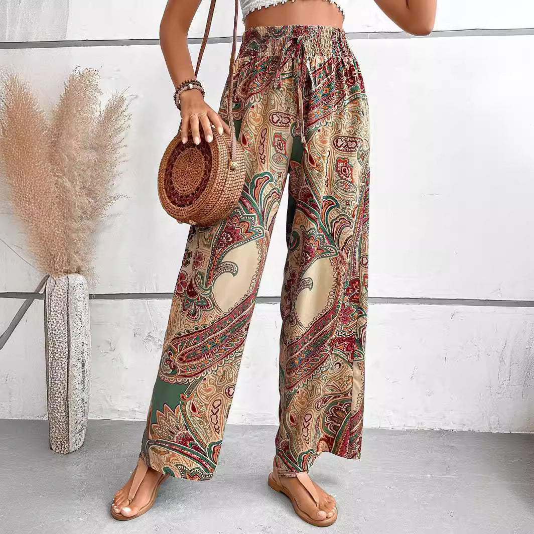 Women's Summer Fashionable Printed Elastic Waist Pants