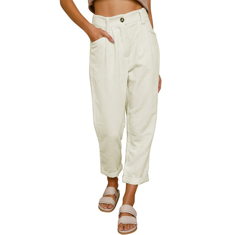 Women's Waist Casual Solid Color Corduroy Loose Pants