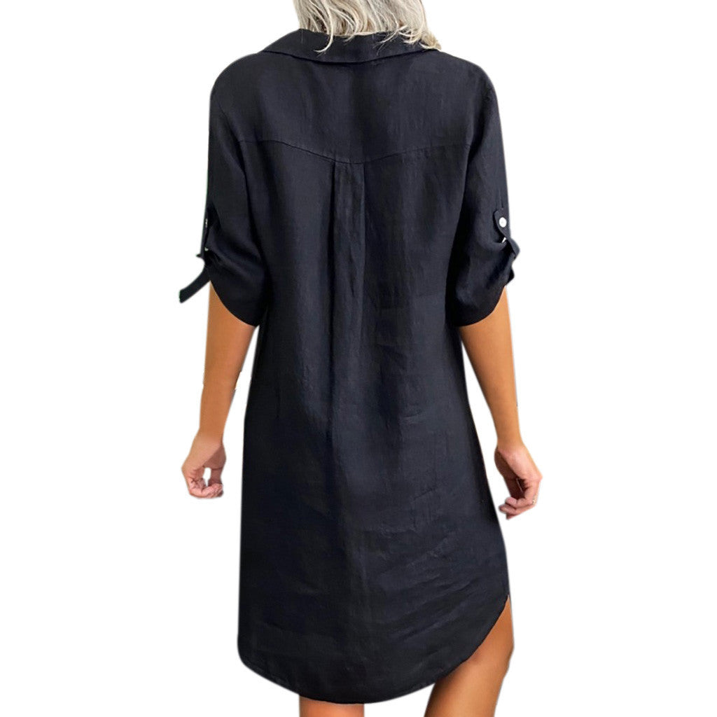 Nordic Style Rayon Short-sleeved Shirt Dress Blouses