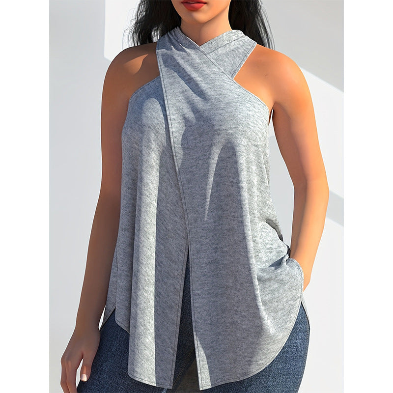 Damen Sommer Sexy T-Shirt Neckholder Lose Unregelmäßige Tops