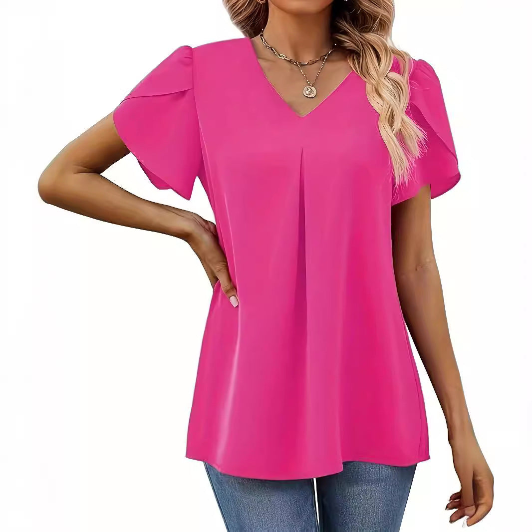 Women's Summer Casual Collar Short-sleeved Shirt Waist Blouses