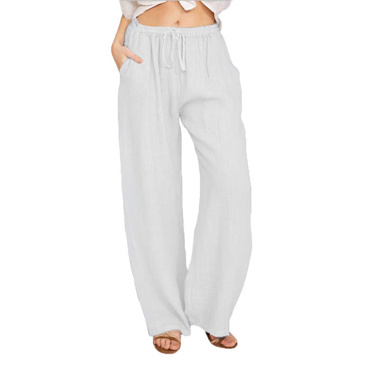 Beau pantalon décontracté en coton et lin pour femme