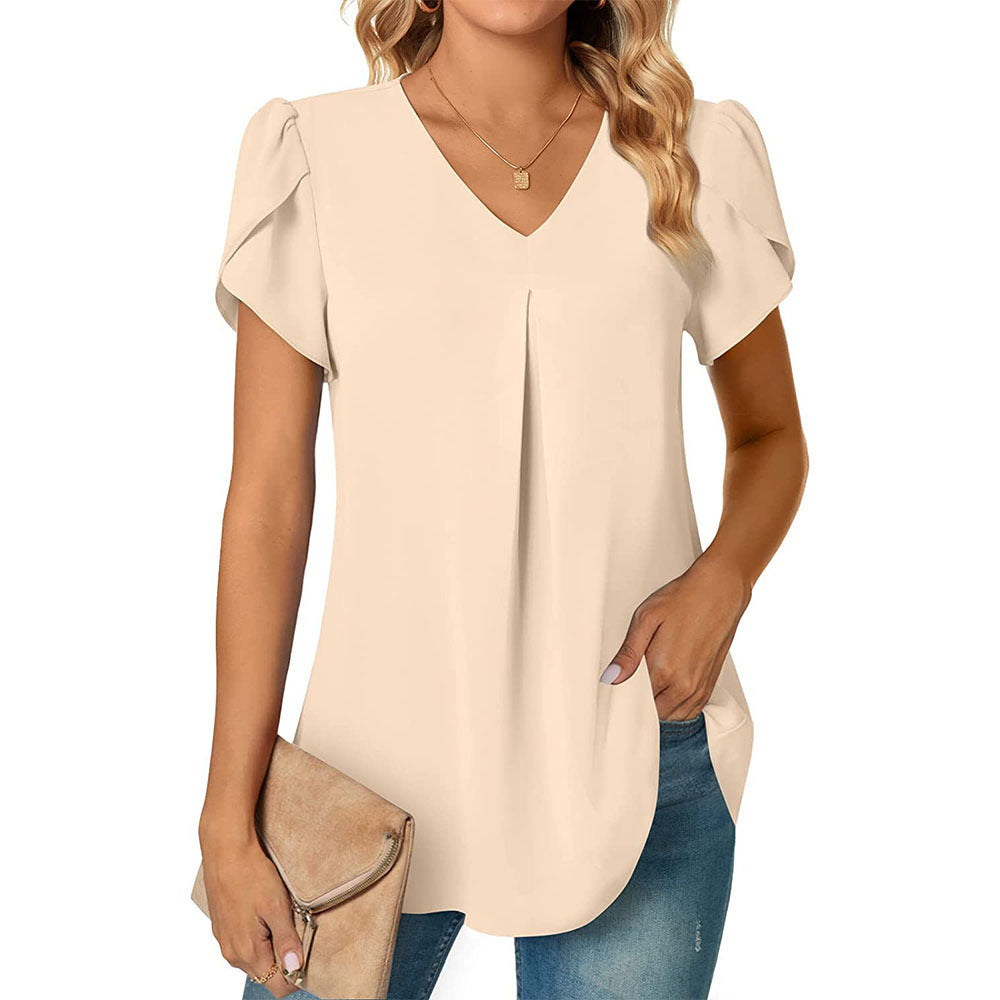 Women's Color Stitching Chiffon T-shirt Collar Sleeve Blouses