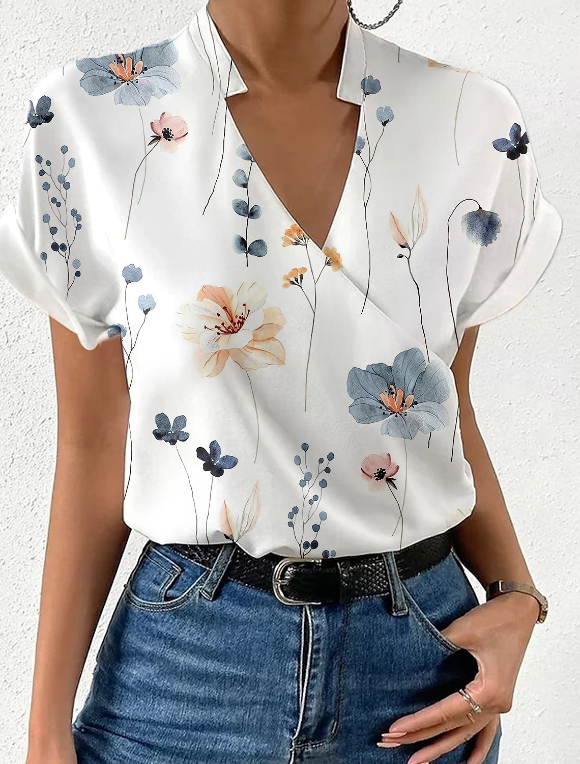 Women's Summer Loose Stand Collar Printed Shirt Clothing