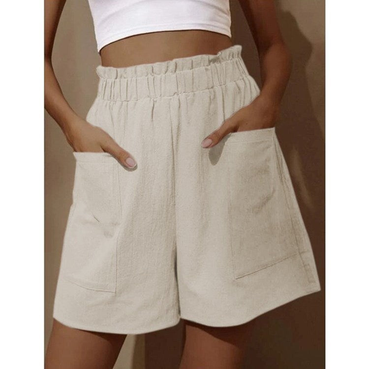 Damen Shorts aus Leinen mit hoher Taille und weitem Bein