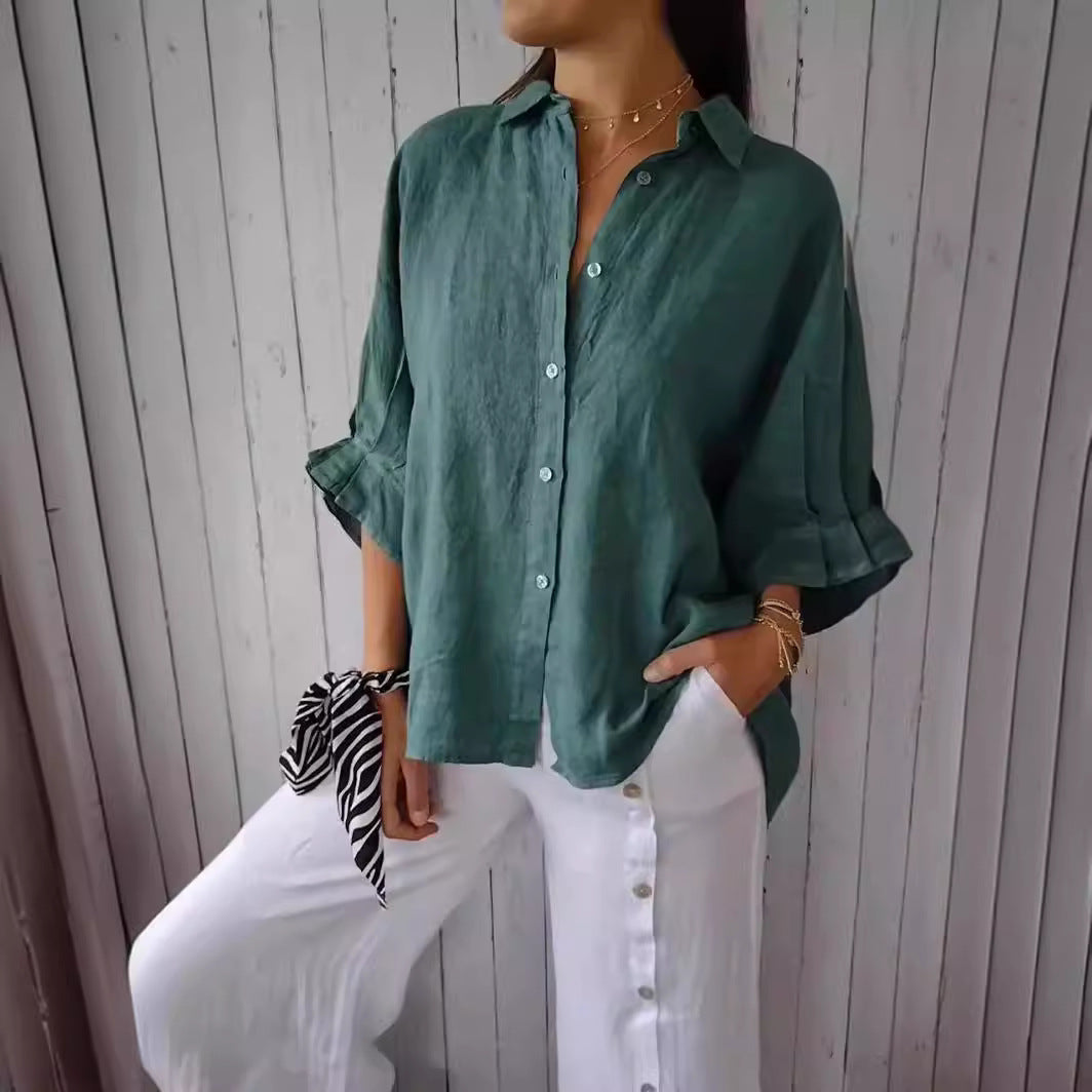 Women's Linen Breathable Back Design Shirt Thin Transparent Blouses