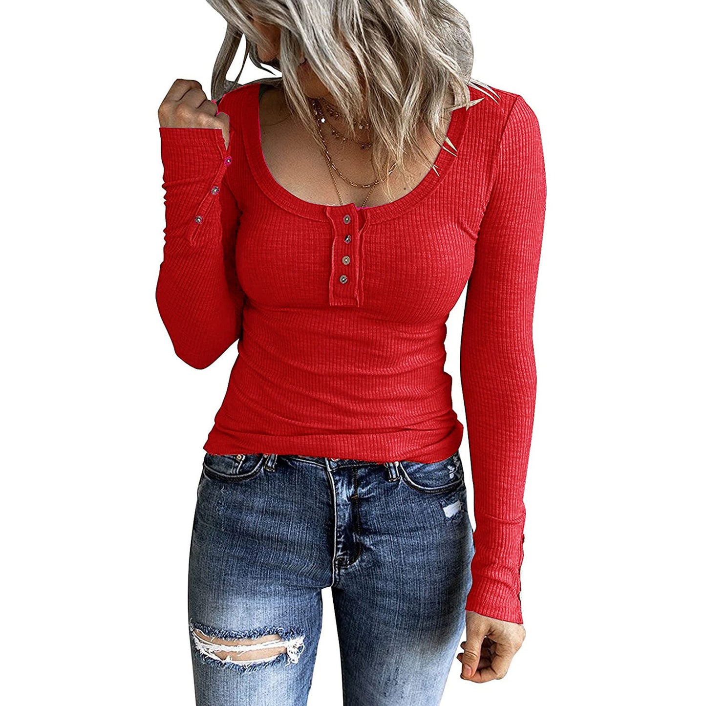 Women's Autumn Button Color V-neck Long Sleeve Vests