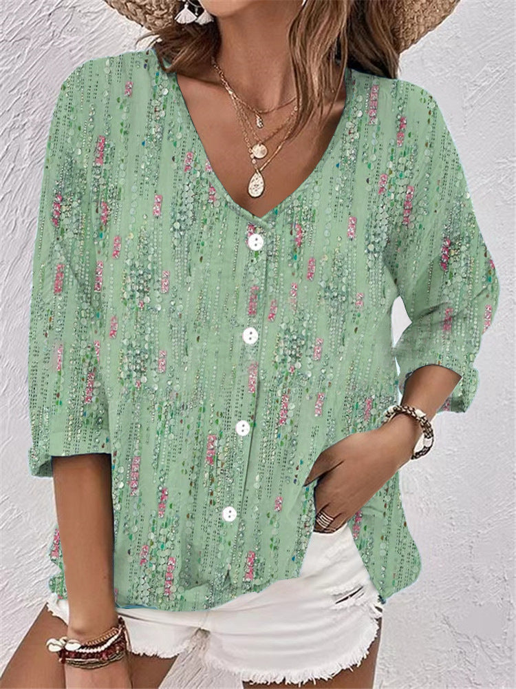 Women's Buttons Chiffon Printed Long Sleeve Blouses