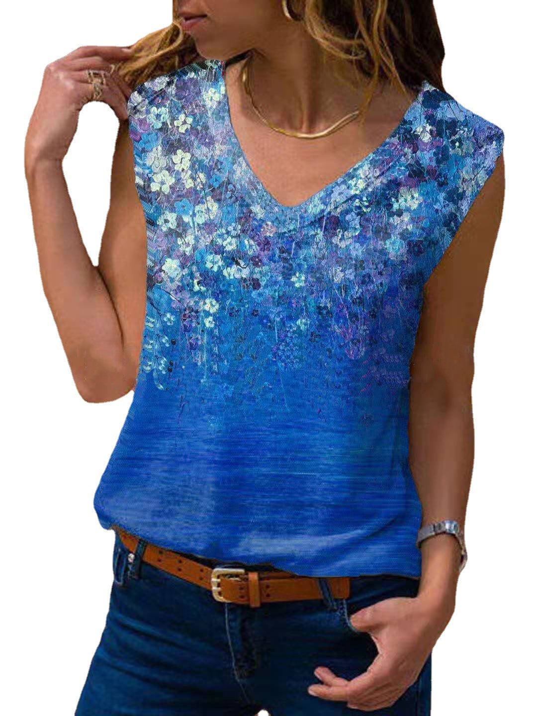 New Women's Summer Floral Sleeveless T-shirt Tops