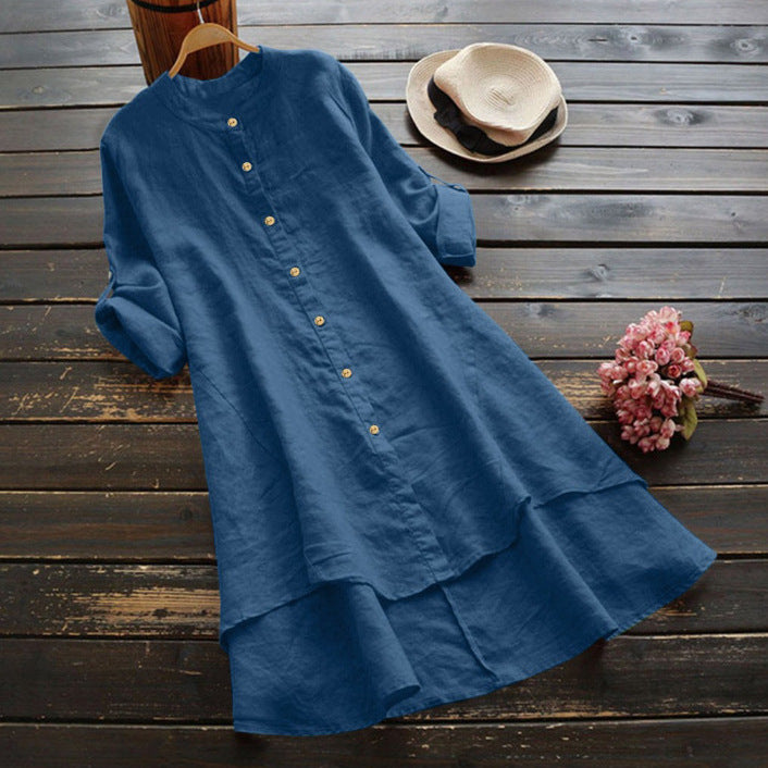 Women's Color Buttons Cotton Linen Long Sleeve Blouses