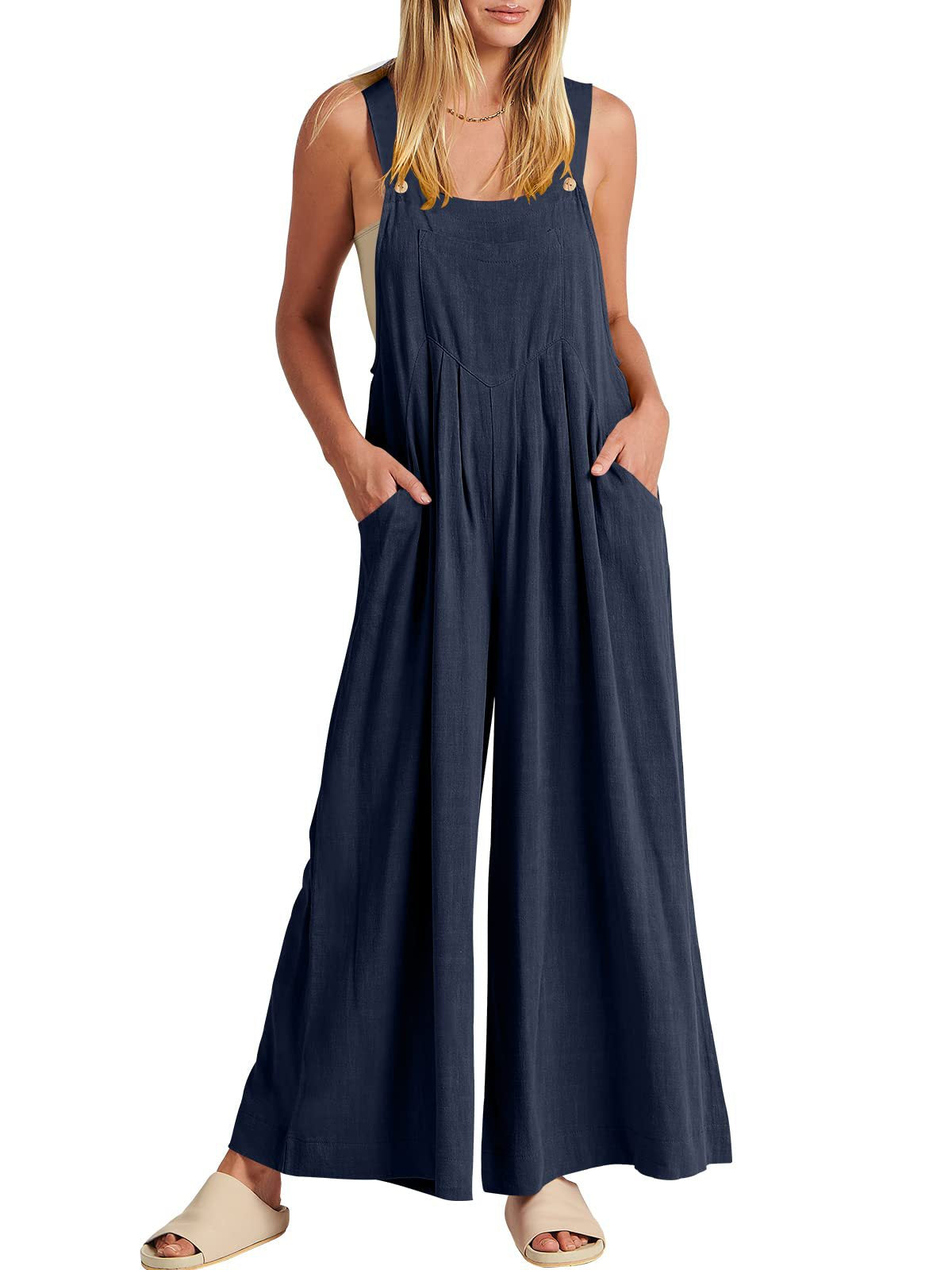 Women's Solid Color Loose Casual Cotton And Jumpsuits