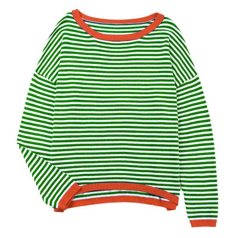 Casual Knitted Striped Color Collision Design Sweaters