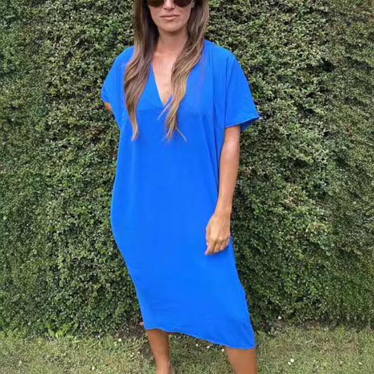 Robe en soie glacée à manches pour femmes, robes de couleur unie