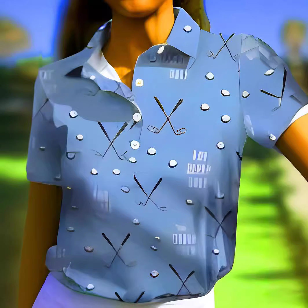 Women's Fashion Casual Golf Printed T-shirt Polo Tops