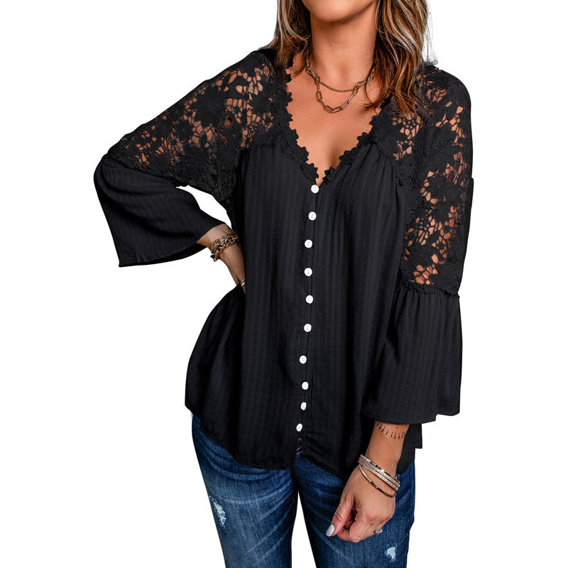 Women's Chiffon Shirt Solid Color Single-breasted Casual Tops