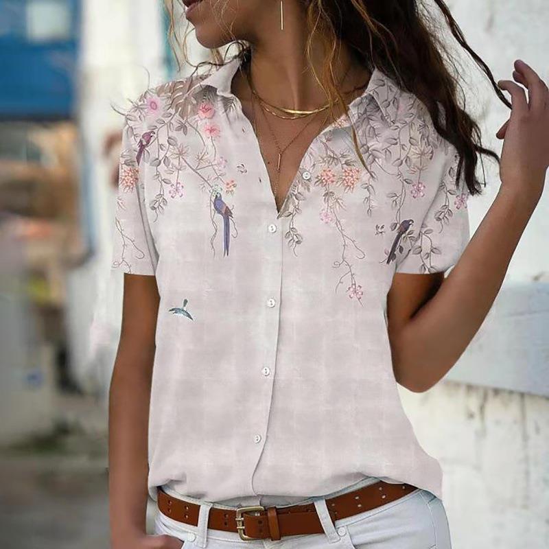 Women's Fashion Print Casual Short-sleeved Loose Button Blouses