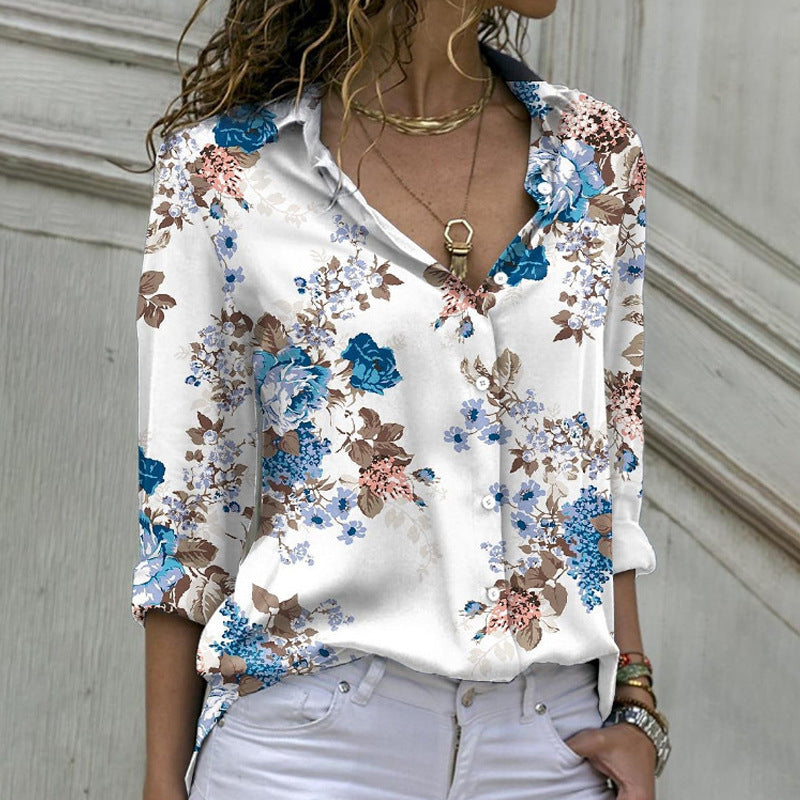 Women's Fashion Printed Wear Long Sleeve Loose Blouses