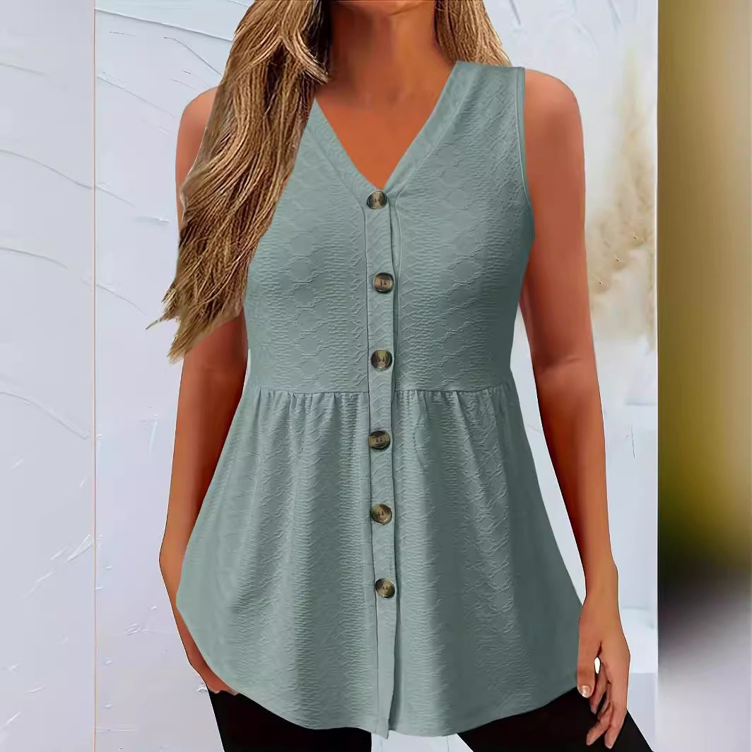 Women's Button Solid Color No Hole Palace Vests