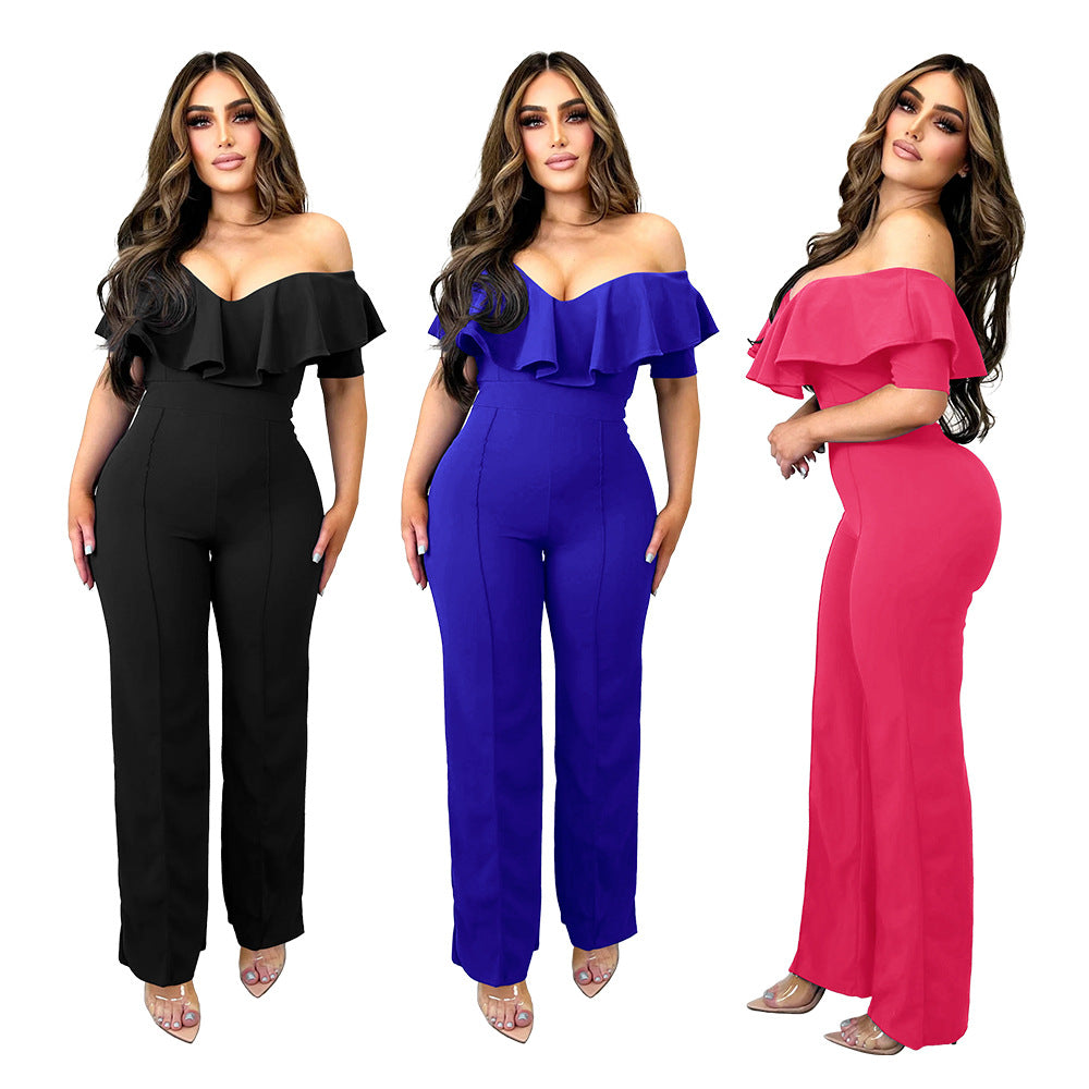 Glamouröser, sexy Jumpsuit mit Volant und Taillenbesatz für Damen