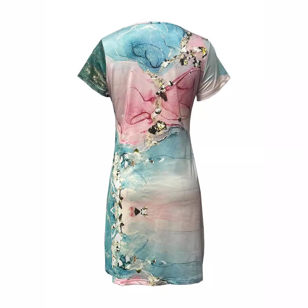 Printing Elegant Sleeve Round Neck Mid-length Dresses