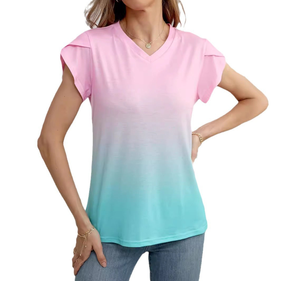 Damen Sommermode Kurzarm Trendy T-Shirt Blusen