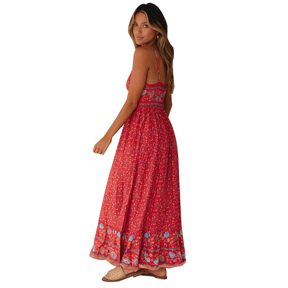 Women's Summer Large Swing Bohemian Strap Floral Dresses