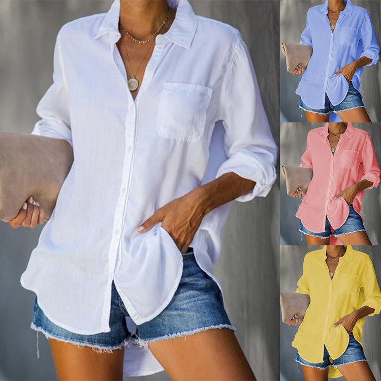 Women's Solid Color Large Casual Loose Breasted Blouses