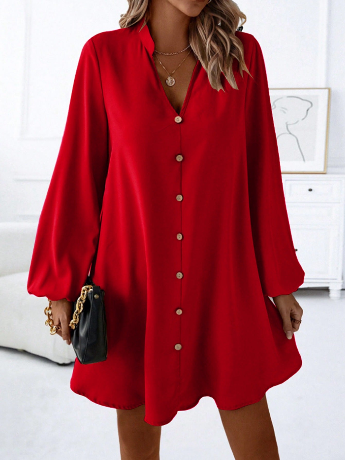 Women's Long Sleeve Single Breasted Loose Dress Dresses