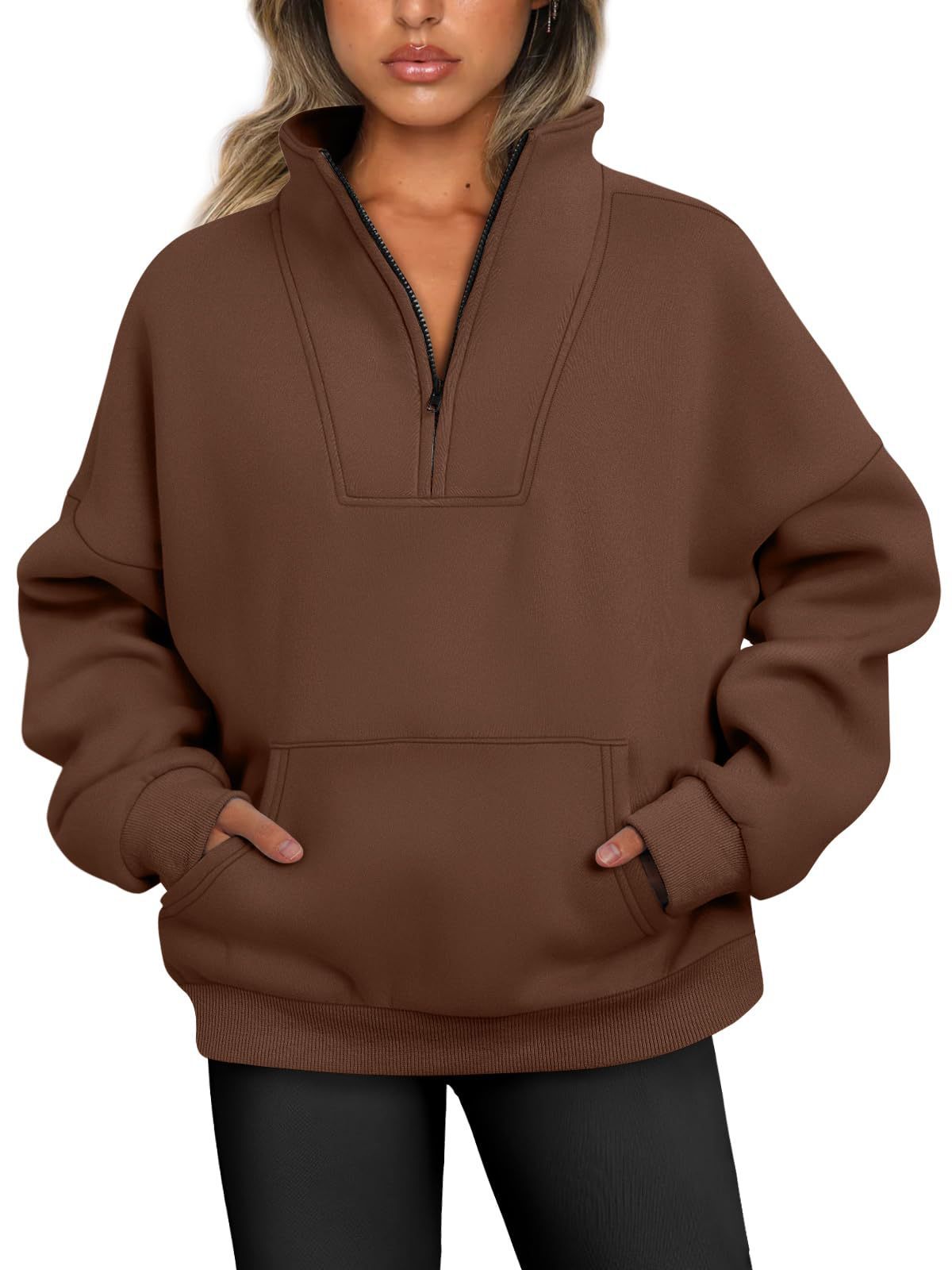 Women's Collar Solid Color Hoodie Pocket Zipper Tops