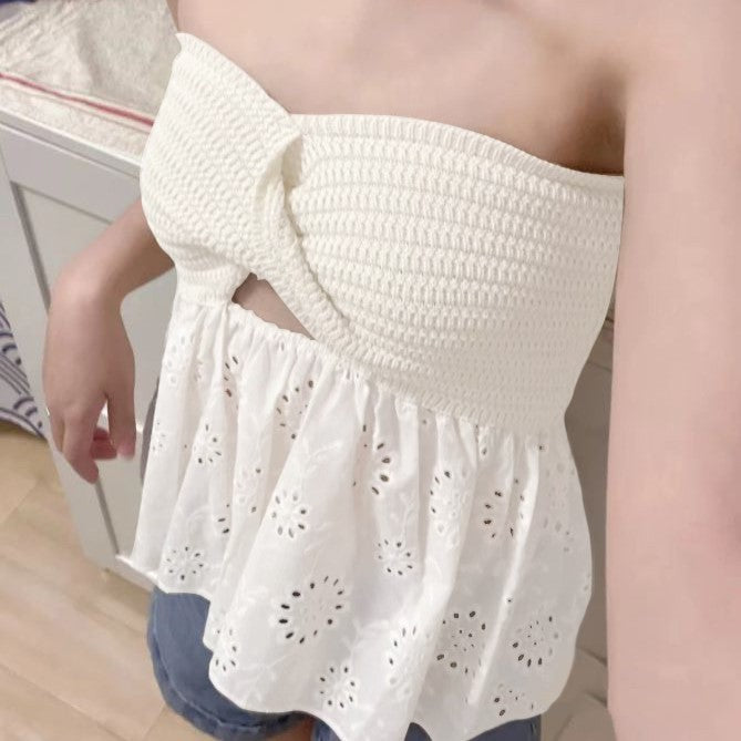 Women's Fashion Casual Knitted Embroidery Stitching Vacation Sexy Tops