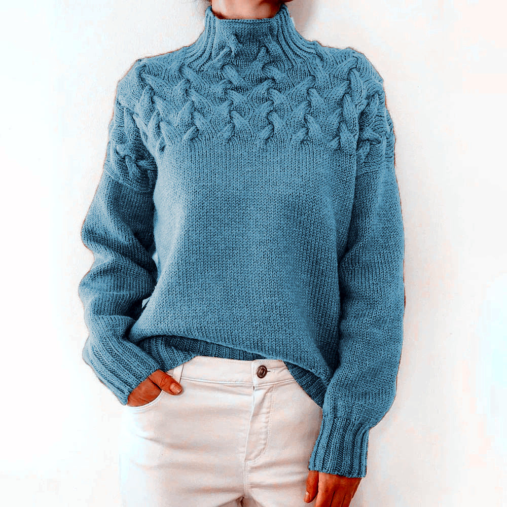 Women's Cable Braided Detail Turtleneck Long Sleeve Sweaters