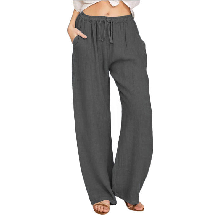 Beau pantalon décontracté en coton et lin pour femme