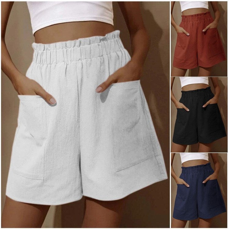 Damen Shorts aus Leinen mit hoher Taille und weitem Bein