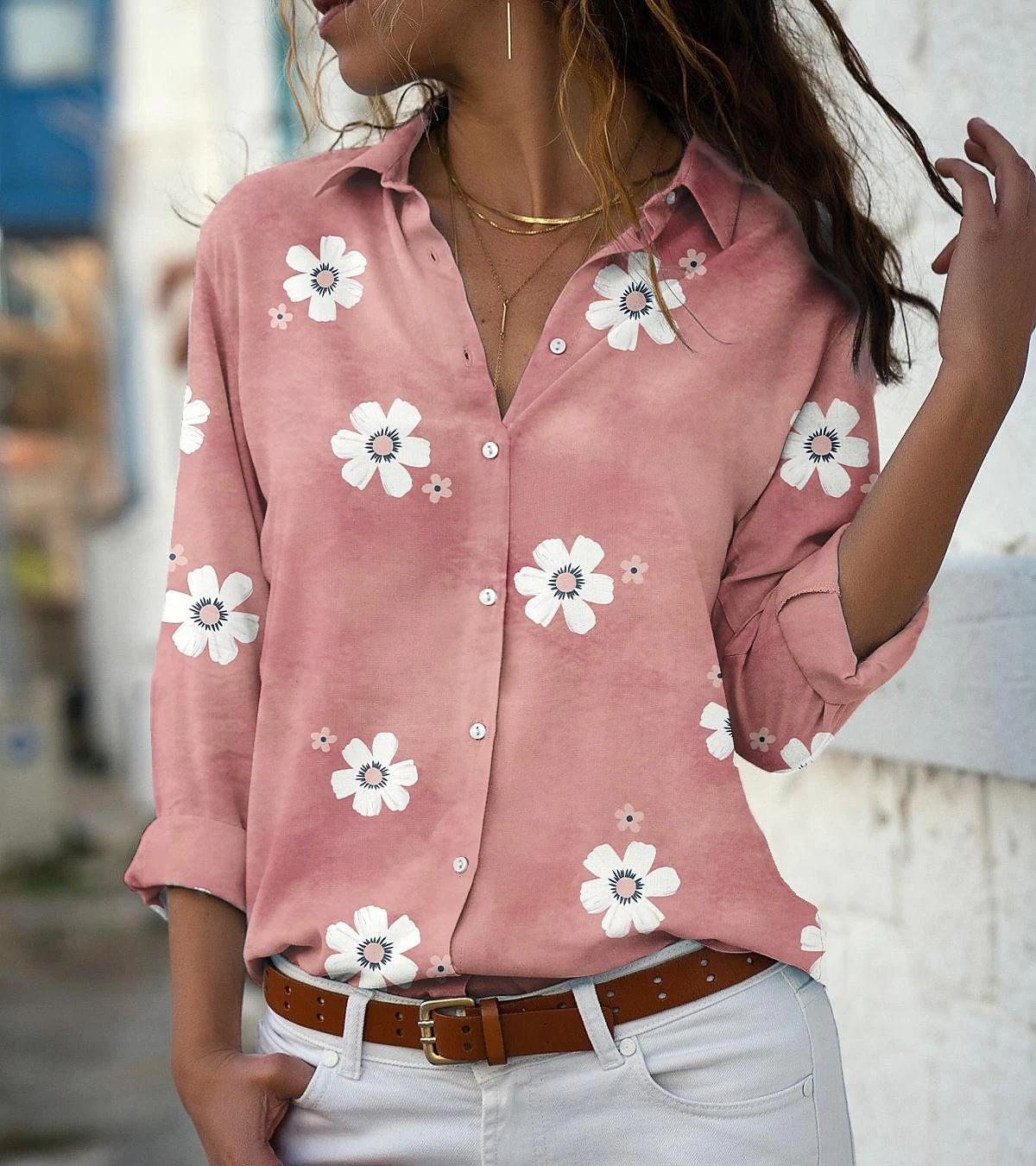 Women's Fashion Printed Wear Long Sleeve Loose Blouses