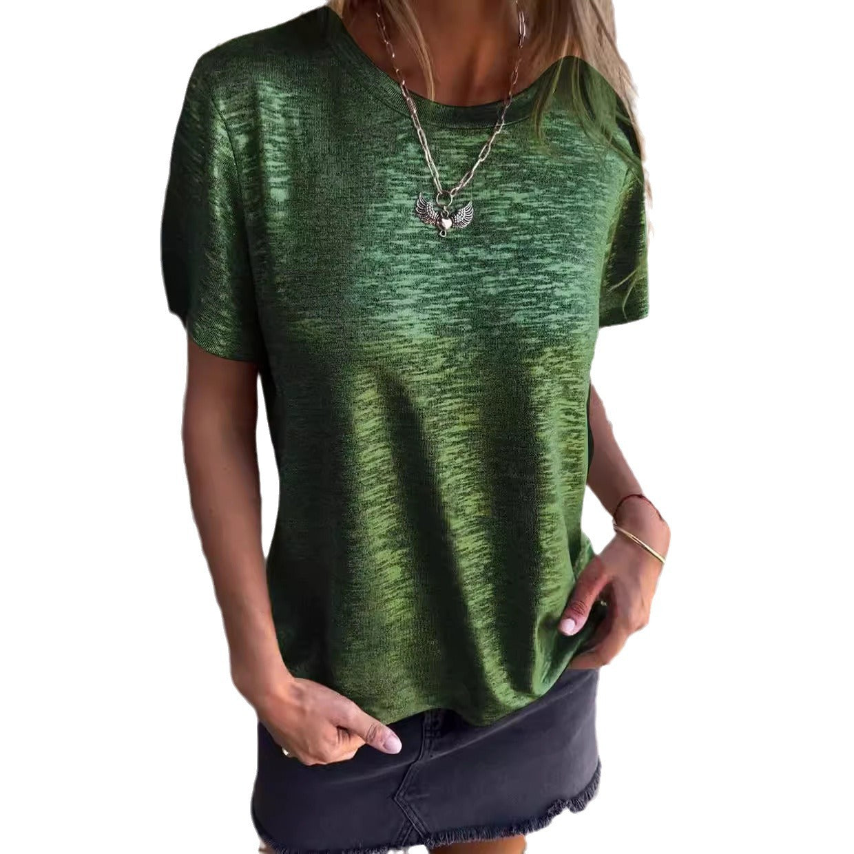 Women's Summer Bronzing Round Neck Short-sleeved T-shirt Blouses