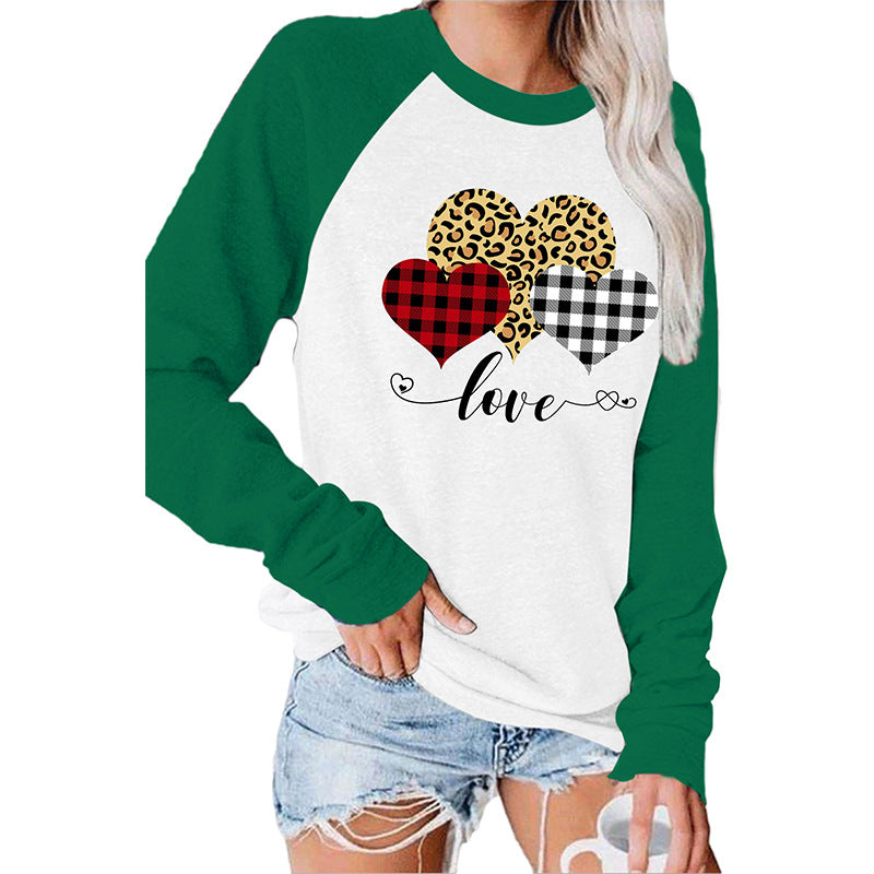 Women's Round Neck Stitching Long Sleeve T-shirt Tops