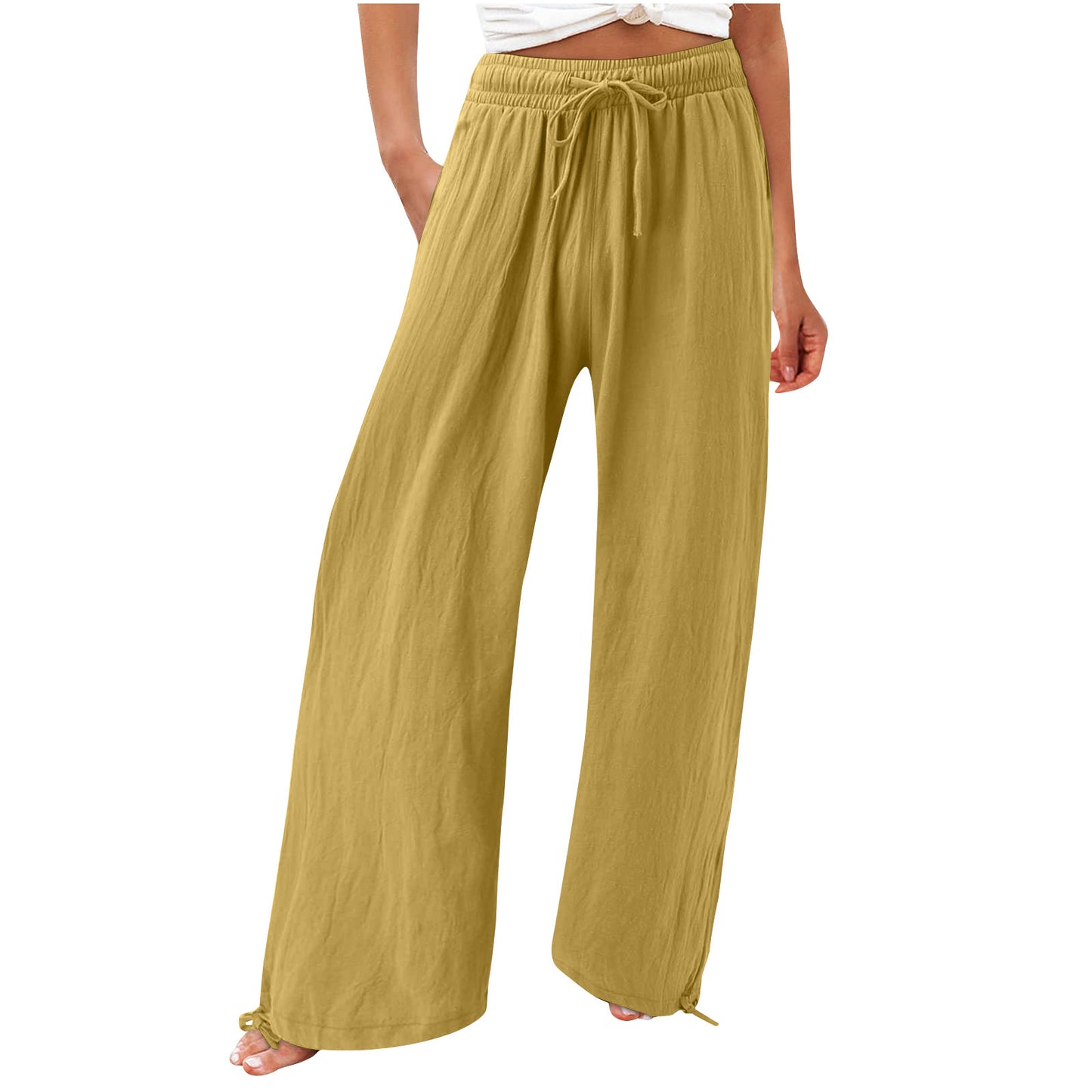 Elastic Casual Solid Color Trousers Wide Pants