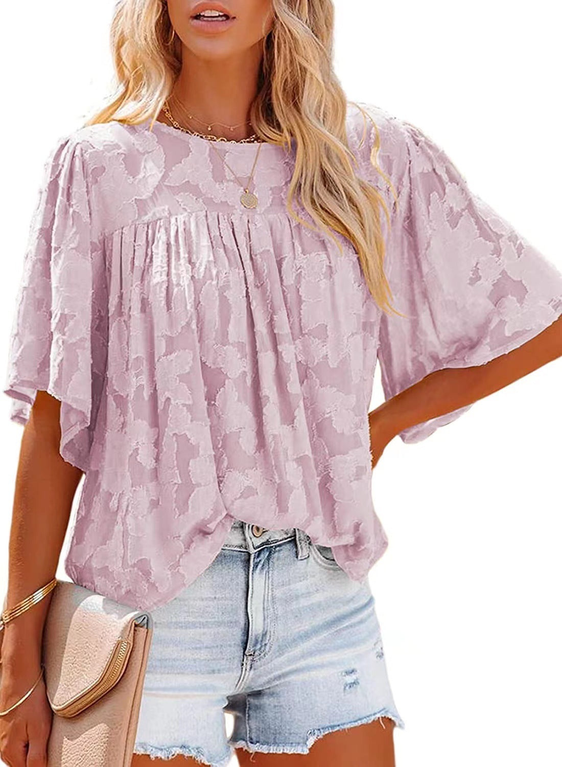 Women's Summer Bell Sleeve Little-girl Style Hollow-out Blouses