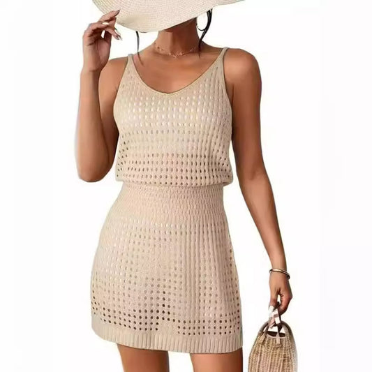 Sexy Knitted Sling Dress White Suspender Knitwear