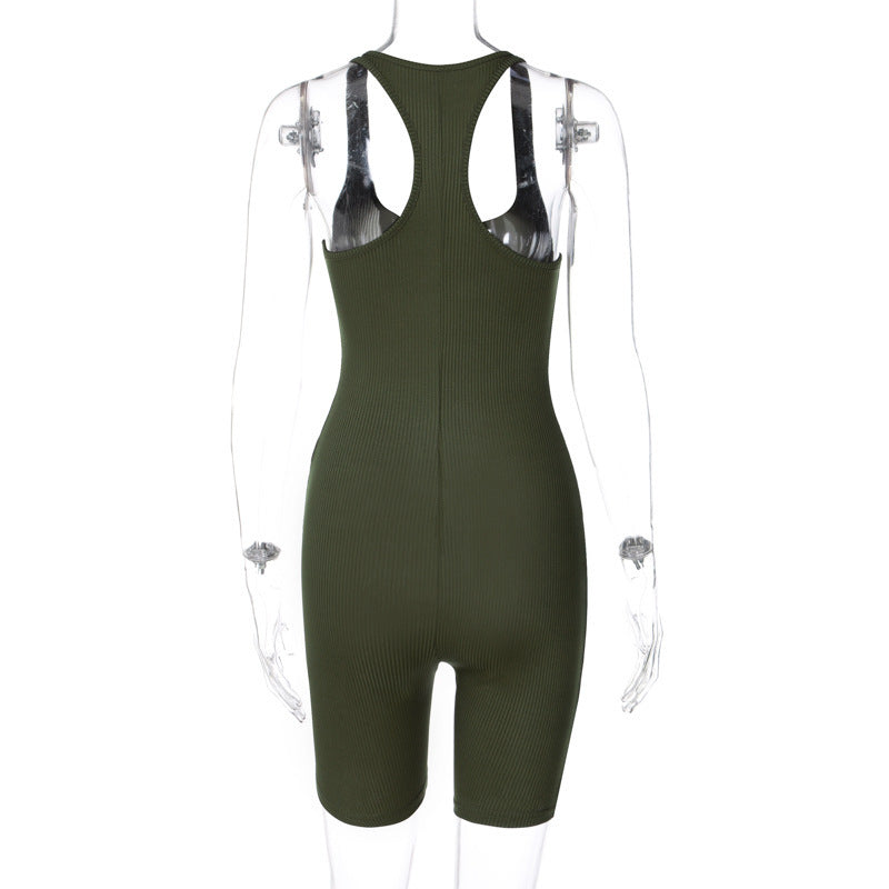 Damen Sommer Strick Einfarbig Hohe Taille Enganliegende Jumpsuits