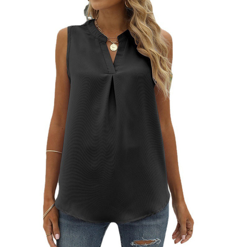 Women's Color Chiffon Shirt Loose V-neck Pullover Vests