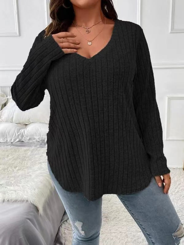 Women's Solid Color Long Sleeve Sunken Stripe Blouses