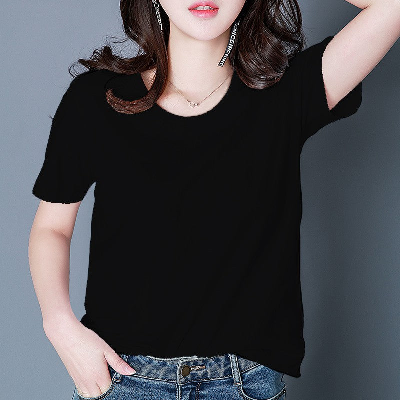 Women's Summer Korean Style White Short-sleeved T-shirt Base Blouses