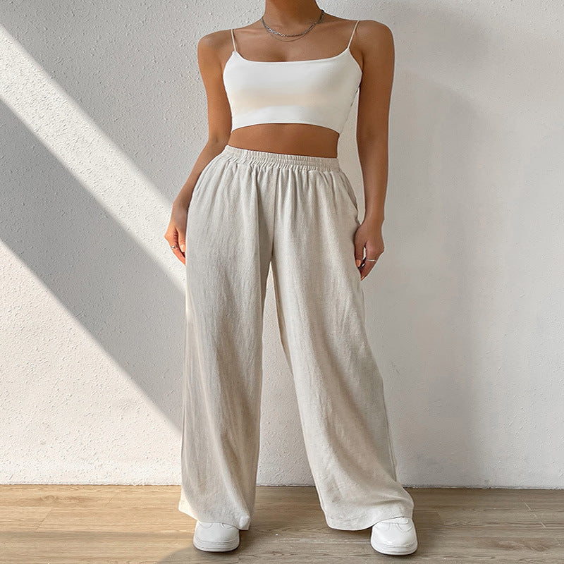 Loose-fitting Casual Trousers Mid Waist Solid Pants