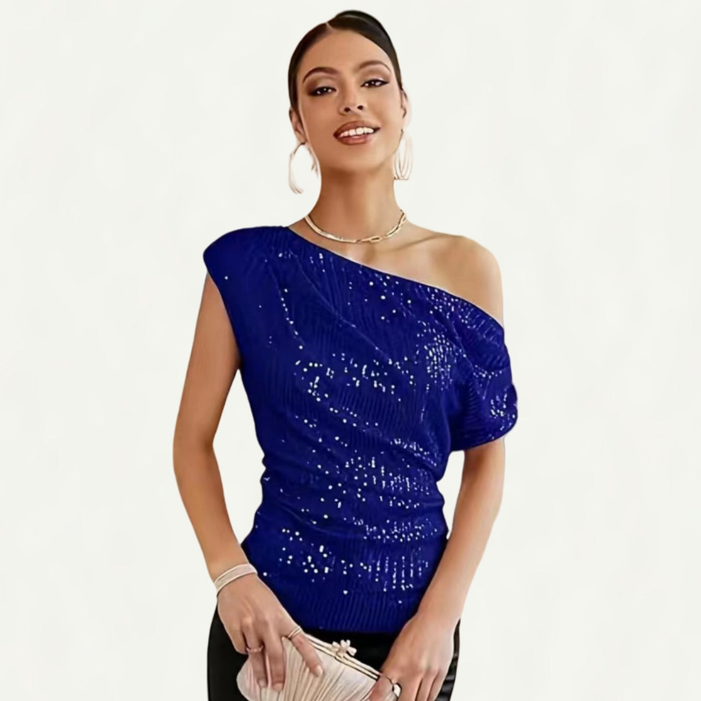 Women's Sequined Glitter Sequin Diagonal Collar Sleeve Shorts