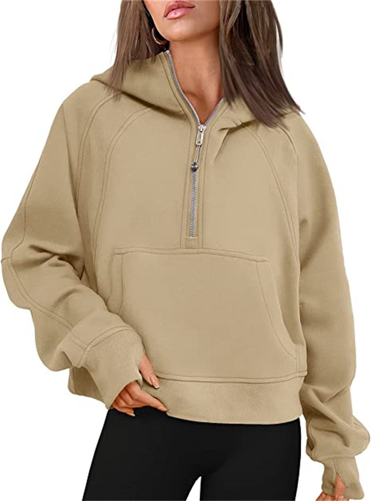 Women's Yoga Clothes Sports Half Zipper Hooded Sweatshirt Sweaters