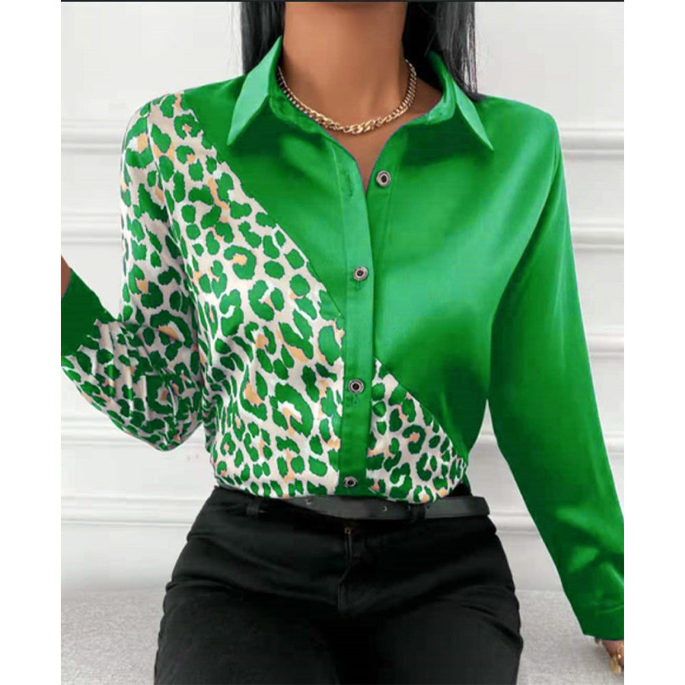 Women's Spring Fashion Shirt Slimming Patchwork Printed Clothing