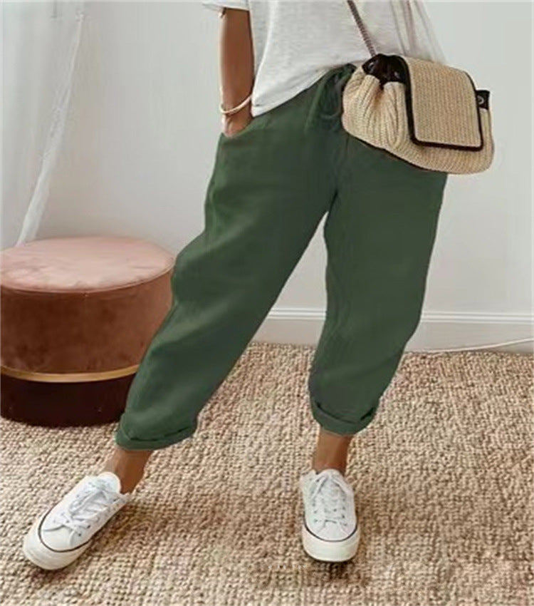 Women's Cotton And Linen Pocket Slacks Pants