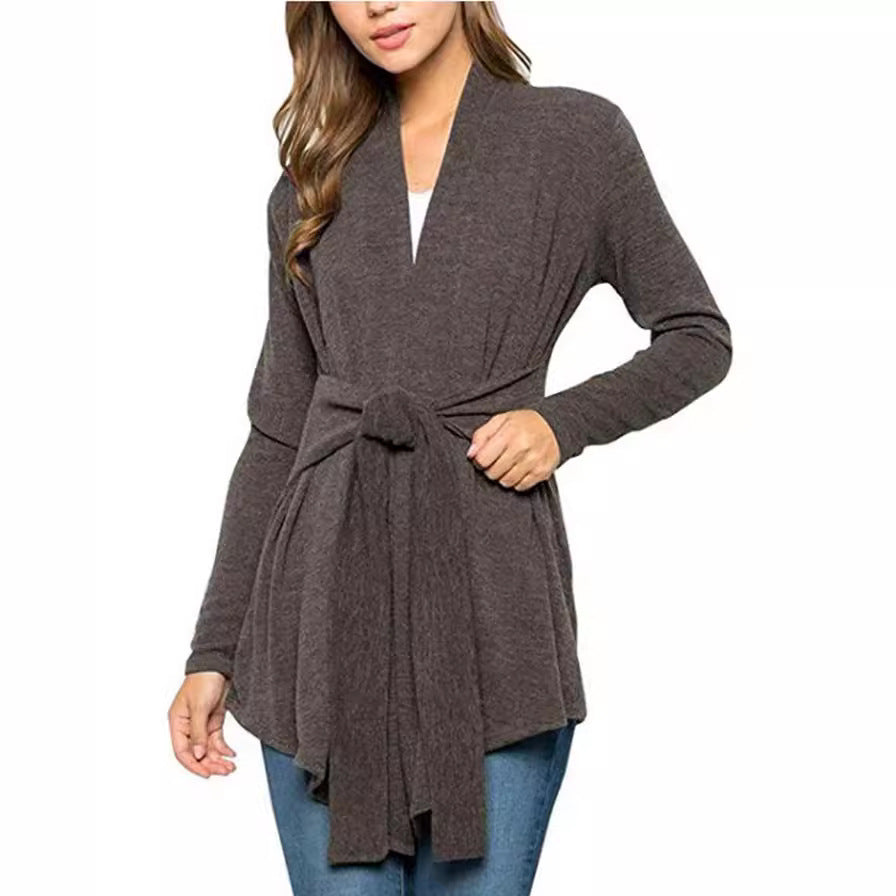 Women's Unique Autumn Long Sleeve Tied Knitwear